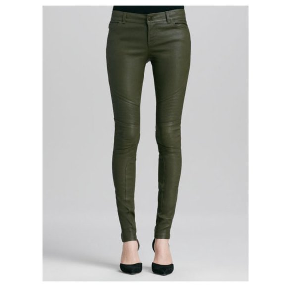 VINCE Green Leather Moto Leggings